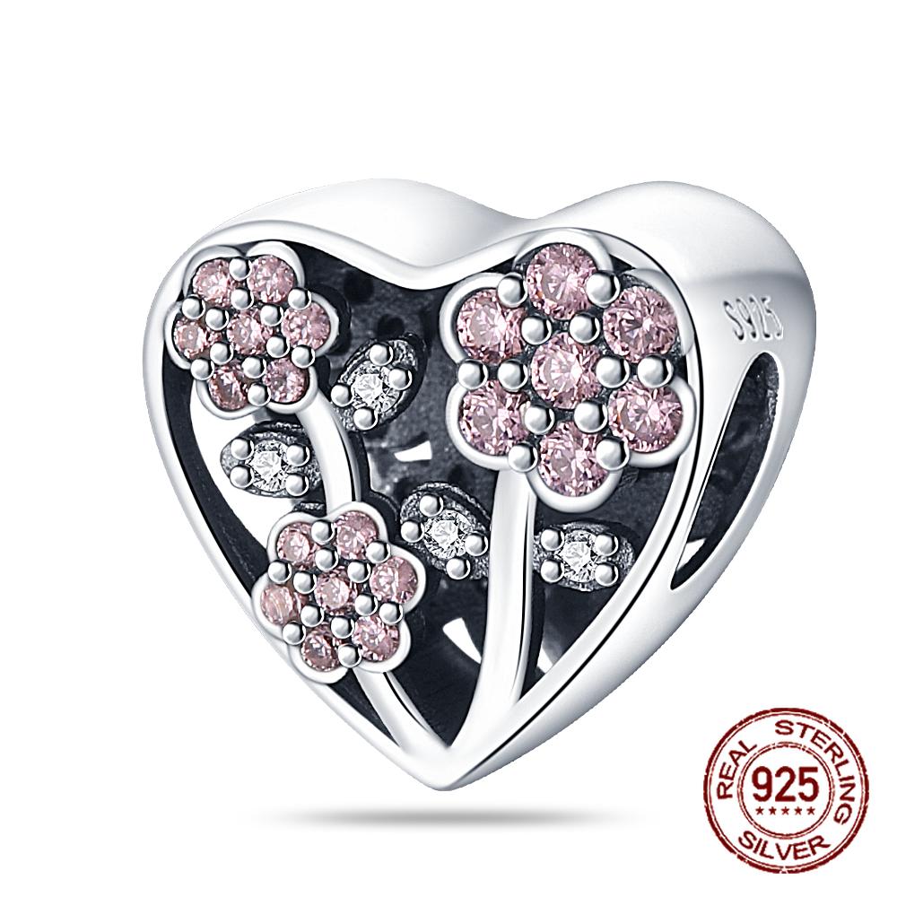 925 Sterling Silber Lila Perlen Blume Schmetterling Hänge Charm Passend 4MM Lochdurchmesser Armband Halskette 925 Schmuck Geschenkherstellung