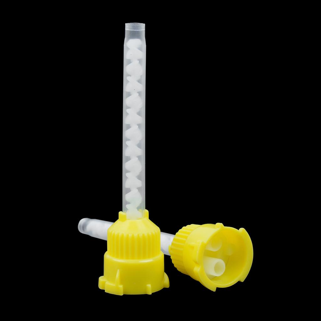 50pcs/bag 1:1 Silicone Rubber Dental Mixing Tips Yellow Impression Nozzles Disposable Mixing Head for Dentistry Lab Supplies