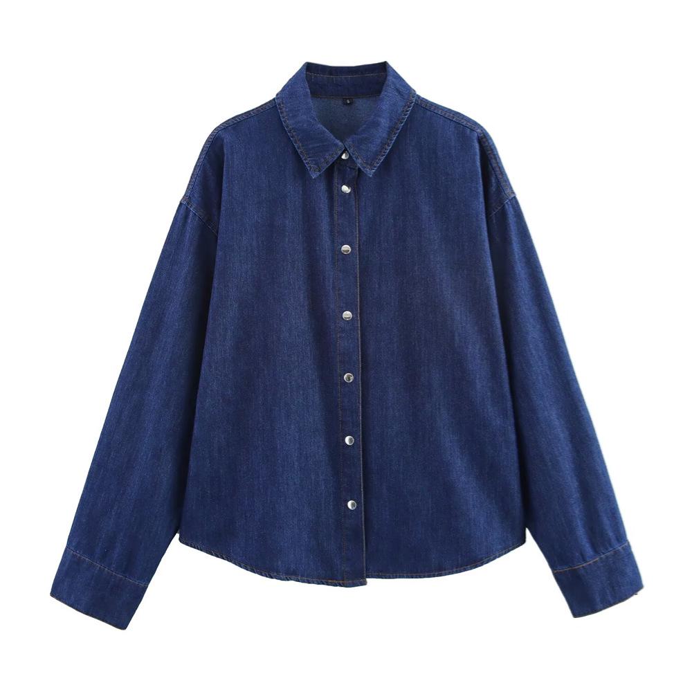 2025 Spring Women's Loose Fit Denim Shirt & Straight Leg Pants Set