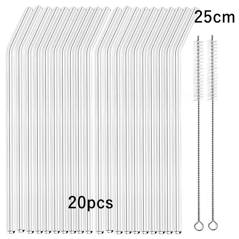 8x250mm Long Glass Drinking Straws Pack of 20 Reusable Clear Straws for Bar Party Smoothie Milkshakes Smoothie Cocktail Straws