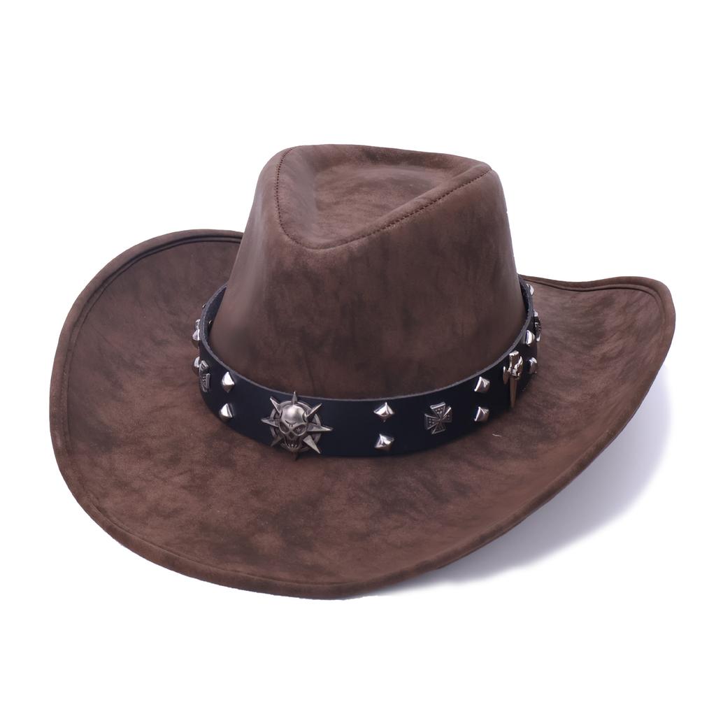 Autumn and winter leather western cowboy hat couple men and women jazz hat knight hat big edge top hat