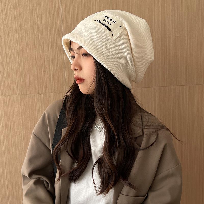 Patch Knitted Hat Women's Thin Ins Style Pile Hat Japanese All Match Pullover Hat Street Baotou Cold Hat