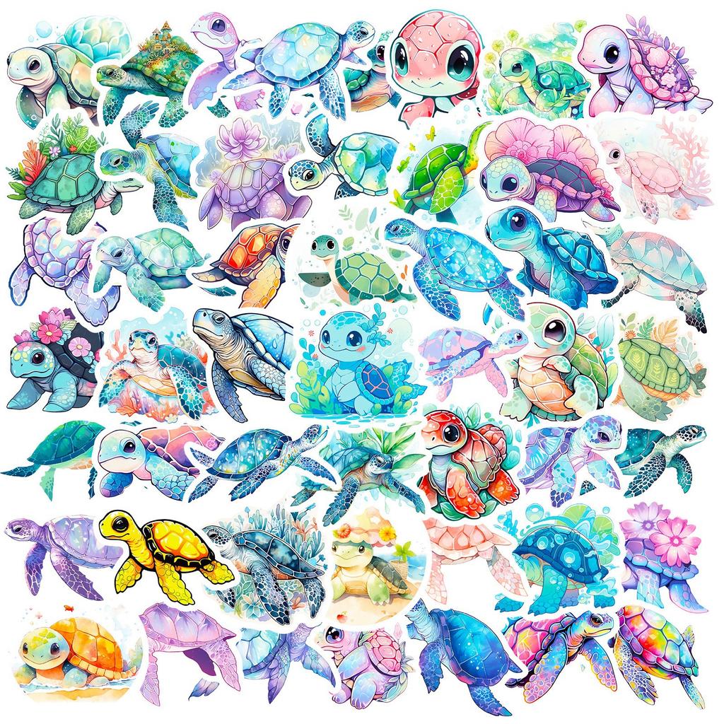 50 Blue Sea Turtle Stickers Cartoon Turtle Graffiti Stickers Colorful Ocean Turtle DIY Scooter Stickers