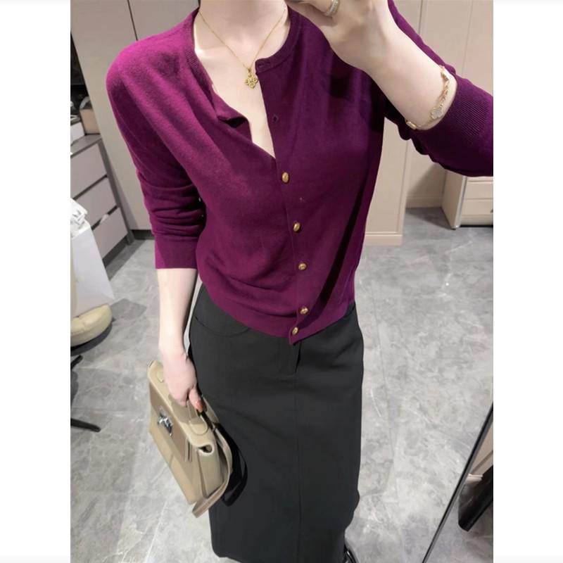 Women's Autumn/Winter Soft Knitted Cardigan Coat with Small Gold Buttons - Elegant and Stylish Sweater.