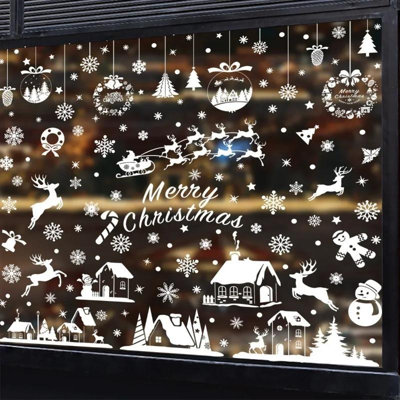 Weihnachtsspiegel-Aufkleber, Weihnachtsmann, Schneemann, Elch, Fensteraufkleber, Schneeflocke, Fensteraufkleber, Frohe Weihnachten, Frohes Neues Jahr 2025