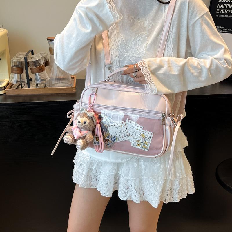 

Transparent Large-capacity Backpack New Handbag Versatile Shoulder Bag no pendant рожевий