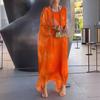 Damen Langkleid Orange Tie Dye mit 3/4 Ärmeln Lockerer Schnitt Midikleid
