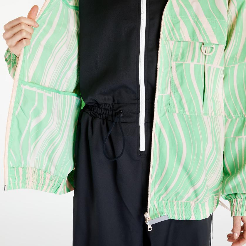 adidas X Stella McCartney Collaboration High-Contrast Striped Pattern Full Print Stand Collar Work Jacket Women Jacket Green HS0988