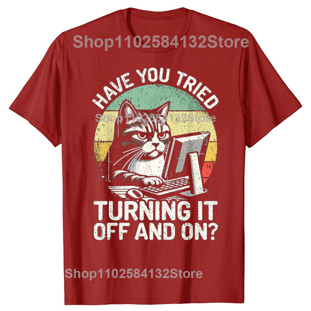 Funny Tech Support Humor Cat Engineer Computer Graphic Tshirts Men Fashion Casual Tshirt 100 Cotton Loose Oversized T Shirt S