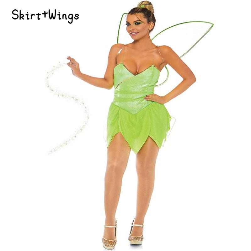 

Tinker Bell Women Princess Dress Halloween Cosplay Costume Fairy Elf Outfit Wing Light Green,S