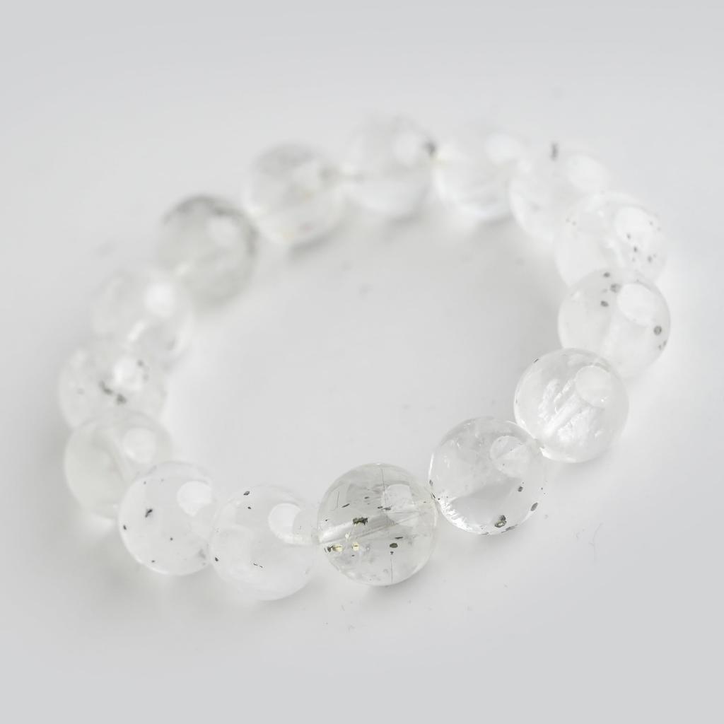 Eigado Pyrite In Quartz 15 Inner Natural Power Good Luck Bracelet, Beads, 14mm, Diameter Approx. 17cm, Stone, Stone, Charm, 2507-Brace-Pyr-01