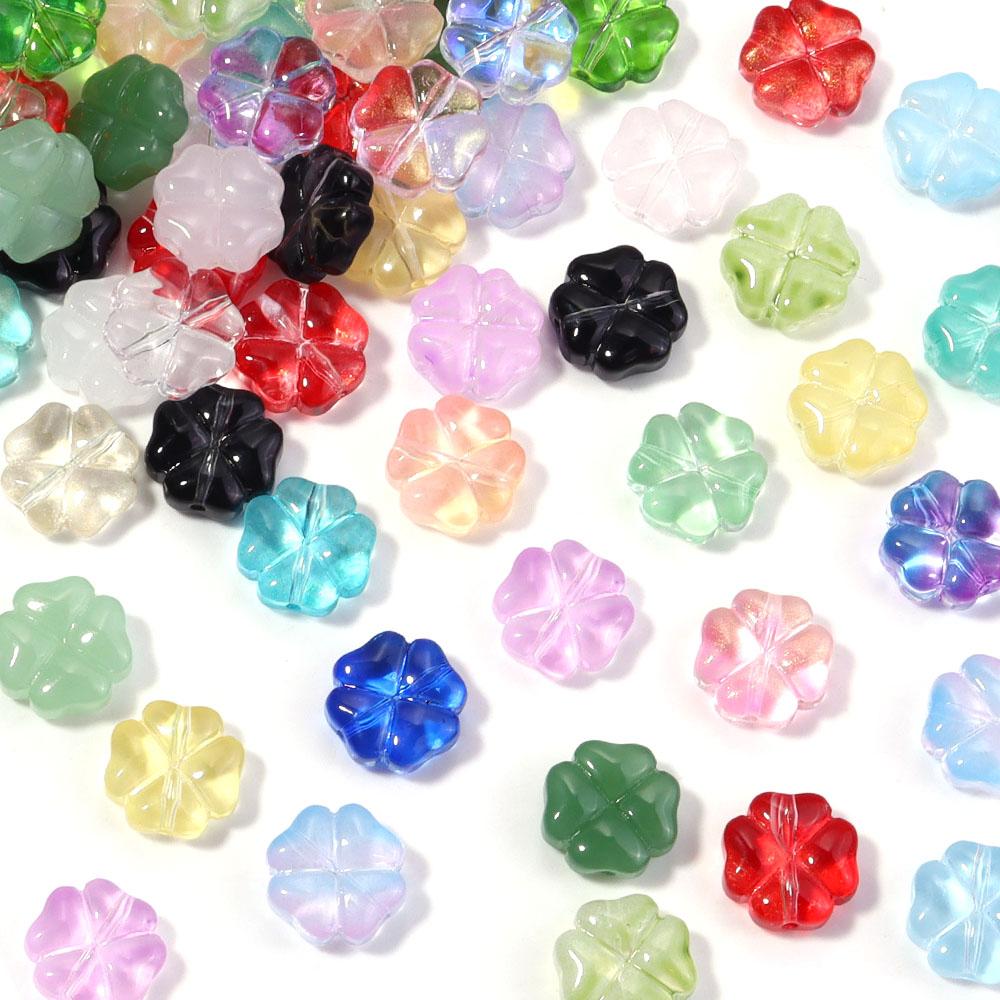 50pcs/lot 10mm Colorful Four-leaf Clover Shape Lampwork Beads For Jewelry Making Loose Spacer Glass Beads DIY Bracelet Earrings