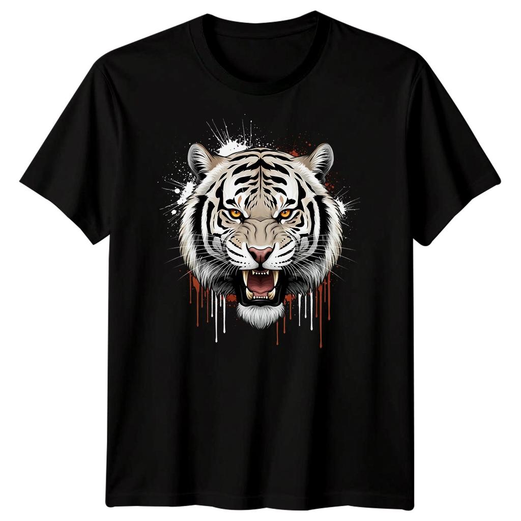 White Tiger Head Big Cats Animals Unisexs Tshirt Roaring Graphic Tee