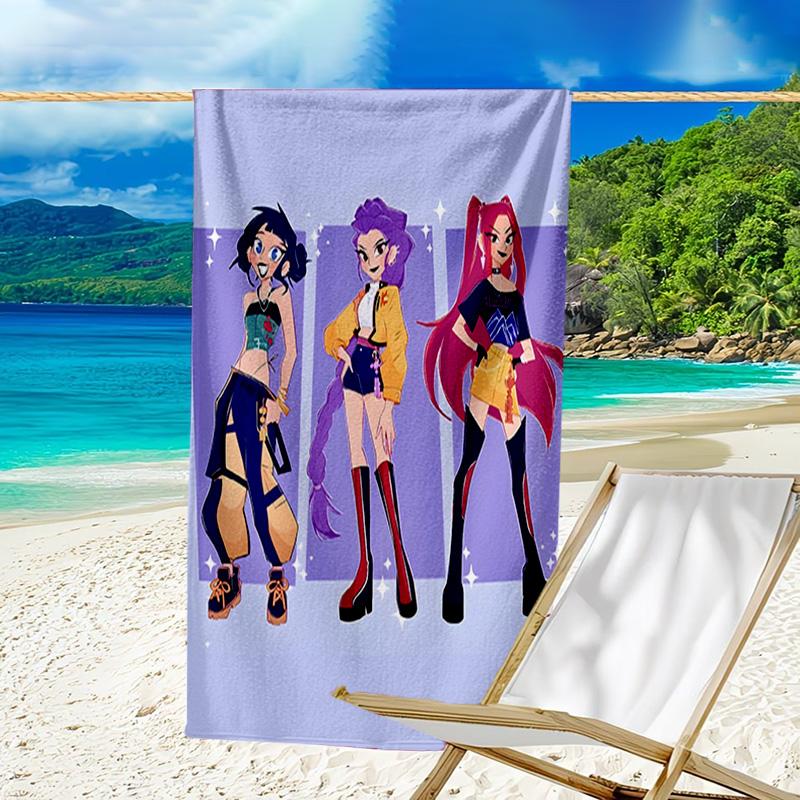 1pc KPop Demon Hunters6 Beach Towel, Beach and Seaside Swimming Pool Equipment, Fashion Pattern, Rectangular, Travel Essentials