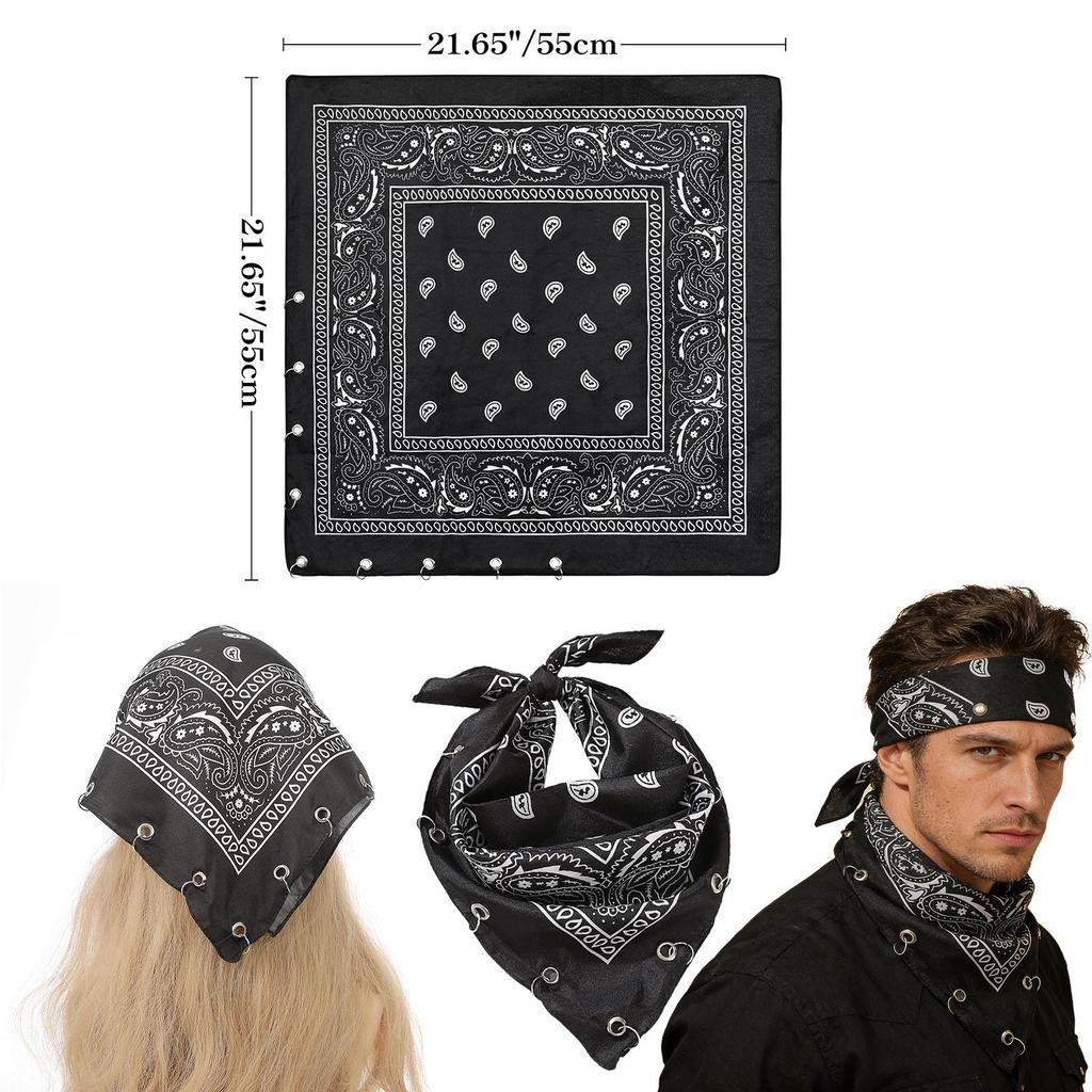 Paisley Bandana with Grommet, 55cm Vintage Cotton Scarf, DIY Ring Headband Neck Scarf