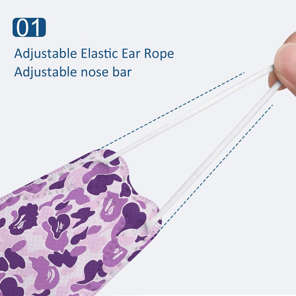 50PCS Unisex Adult Camouflage Print Outdoor Mask Protective Disposable Face Mask