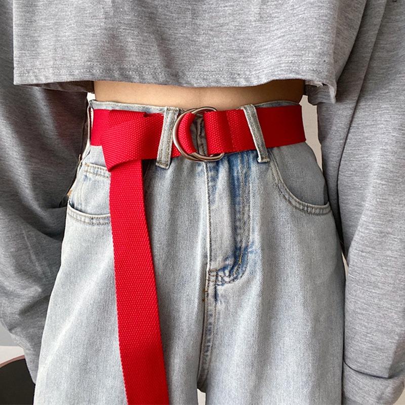 

Perforated Belt Korean Version Trendy Casual Woven Single Loop Student-free Perforated Pants Belt Canvas for Men and Women червоний