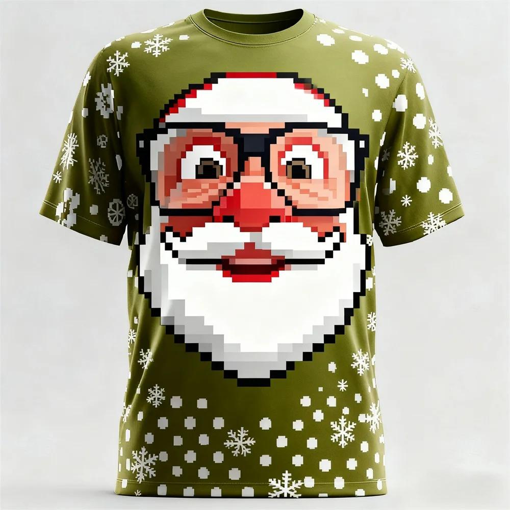 Fun Santa Claus 3D Print Sporty Men T-shirt Casual Loose Street Christmas Party Harajuku Cartoon Cute Short-sleeve Clothing Top