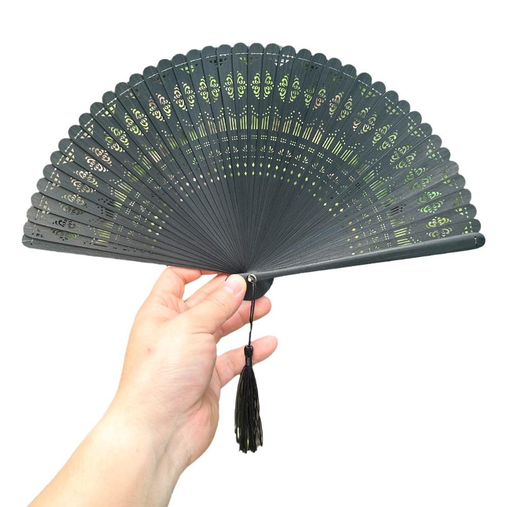 Chinese Style Folding Bamboo Fan Solid Color Portable Tassel Folding Fan Exquisite Classical Kimono Fan Hanfu Accessories