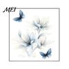 Botanical Wall Accents for Modern Interior Ink-Washed Blue Floral Stickers with Butterflies, Delicate Lily Peel And Stick Waterproof Decorative