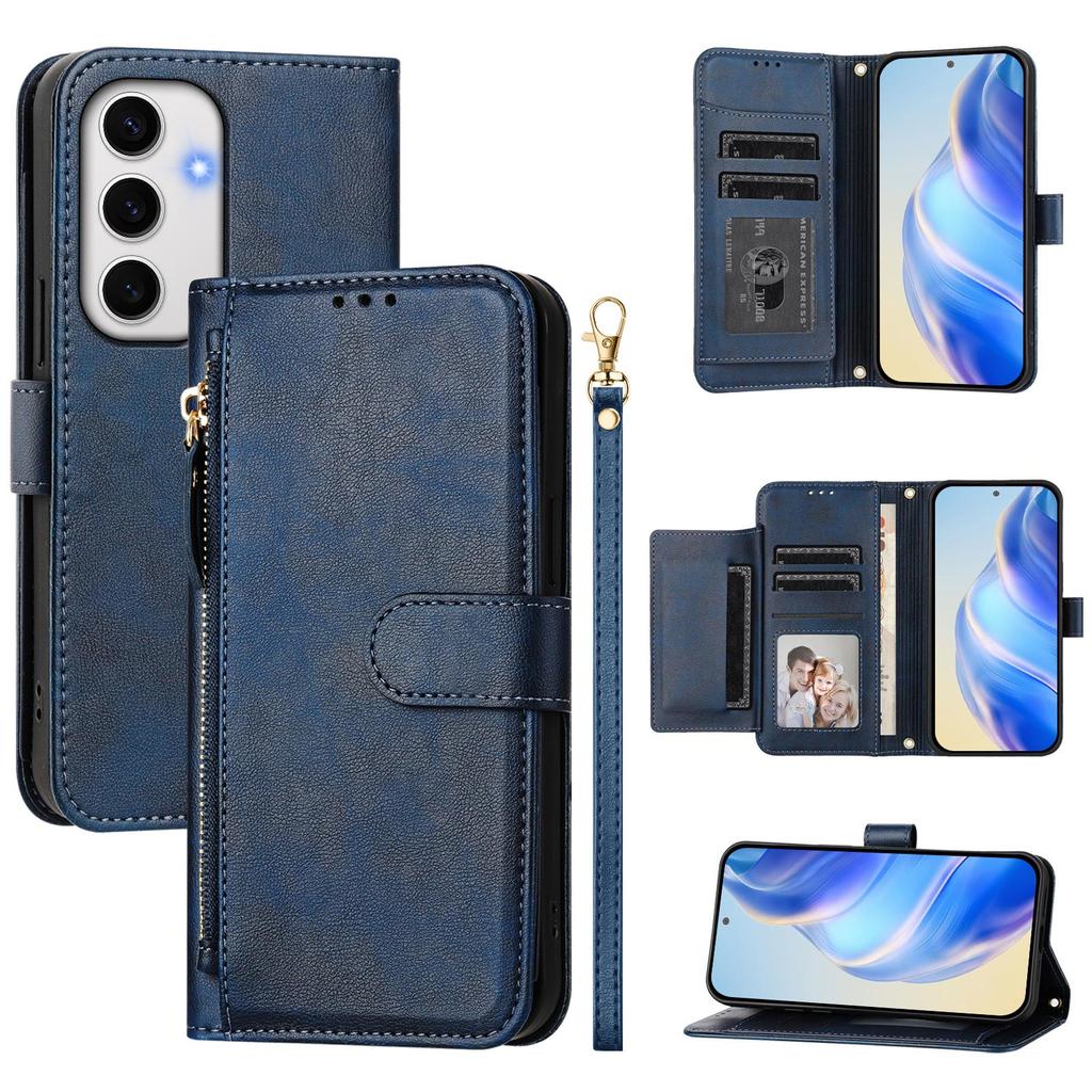For Samsung Galaxy S24 FE Case Zipper Pocket Multiple Card Slots Leather Phone Cover