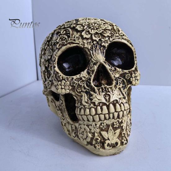 Collectible Art for Secret Rooms Creative Skull Flowers Sculpture, Human Head Skeleton Statue, Halloween Ornaments Home Decor Decor, Prop Indoor