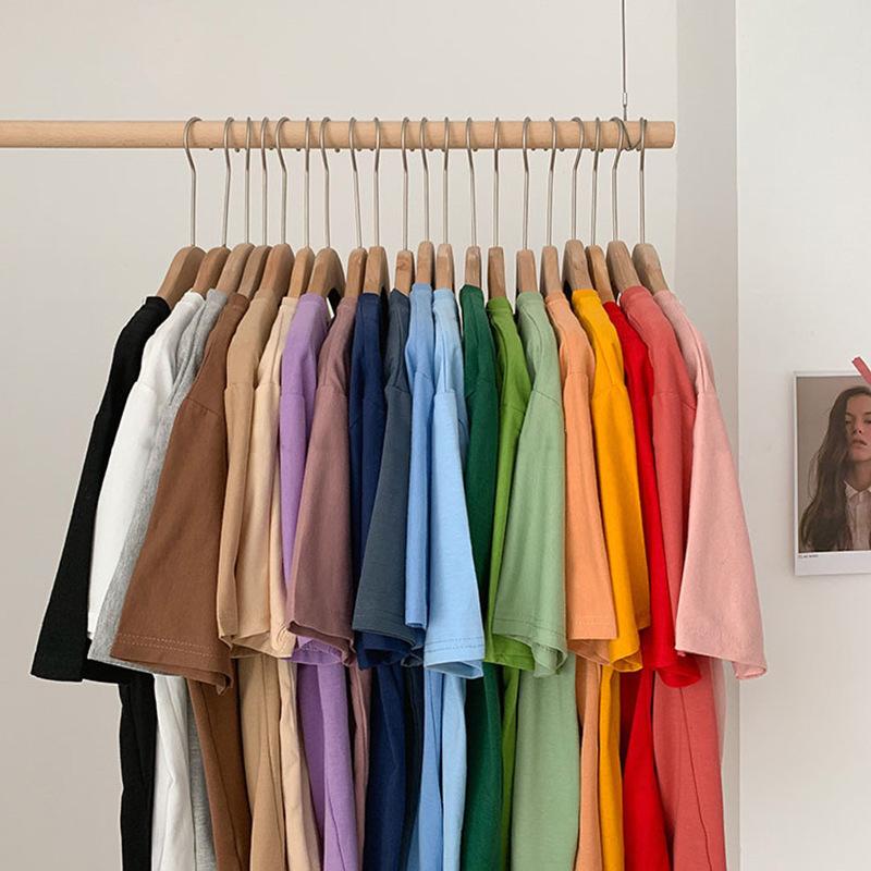 Sommer Einfarbig Reine Baumwolle T-Shirts Damen Harajuku Übergroß Kurzarm Y2k Tops Unisex Koreanische Streetwear Lässig Basic T-Shirt Weiblich Gute Qualität