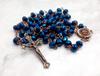 Nazareth Store Deep Blue Crystal Beads Rosary Necklace Catholic Prayer Jerusalem Holy Soil Medal Cross Holy Land Antique Religious Rosary Beads