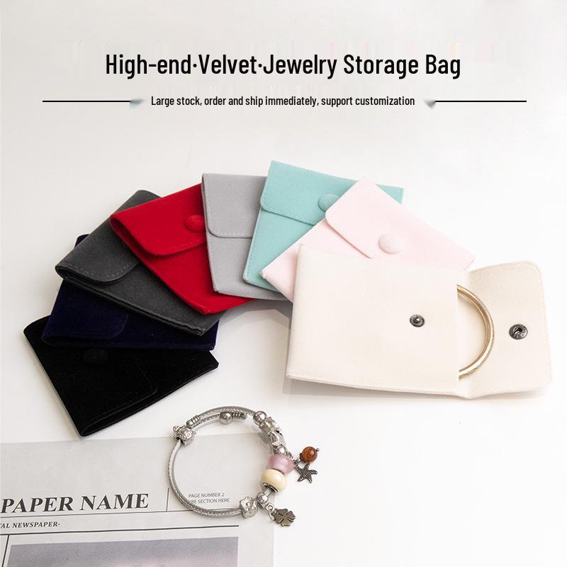 Velvet Jewelry Storage Bag with Snap Button - Necklace & Ring Organizer
