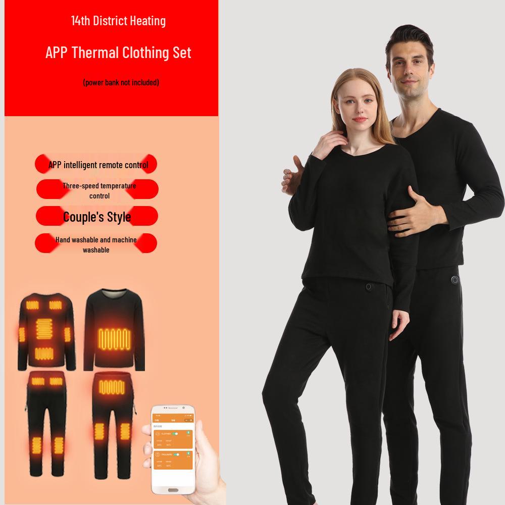 Bluetooth-Controlled Heated Thermal Underwear Set for Men and Women - USB Electric Heating with Velvet-Lined Warm Pants