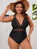 Maillot de bain une pièce en résille taille plus à décolleté plongeant avec contrôle du ventre et dos ouvert