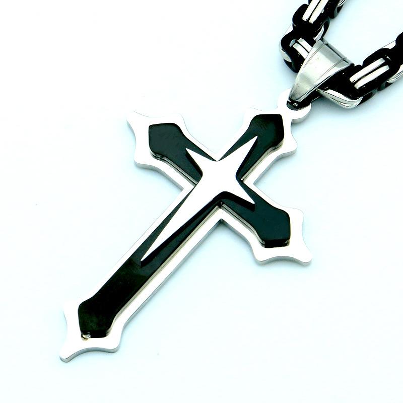 Men's Fashion Jewelry Cool Necklace Byzantine Stainless Steel Cross Pendant Necklace Chain Length