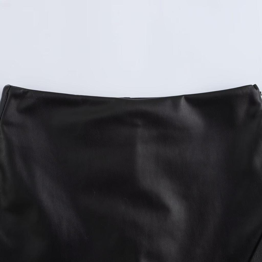 Women's Slim-Fit Asymmetrical Faux Leather High-Waisted Skirt Shorts - Spring 2025
