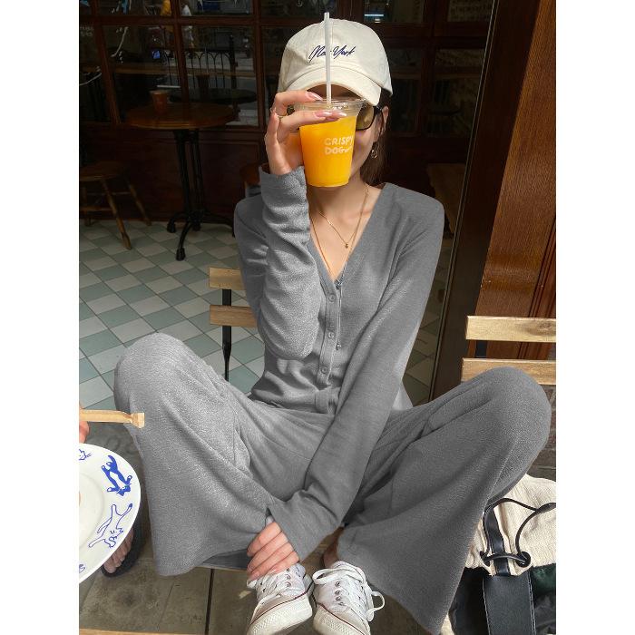 

Foreign style fashion sports suit cardigan vest wide-leg pants two-piece set women s new spring and autumn casual gray M серый