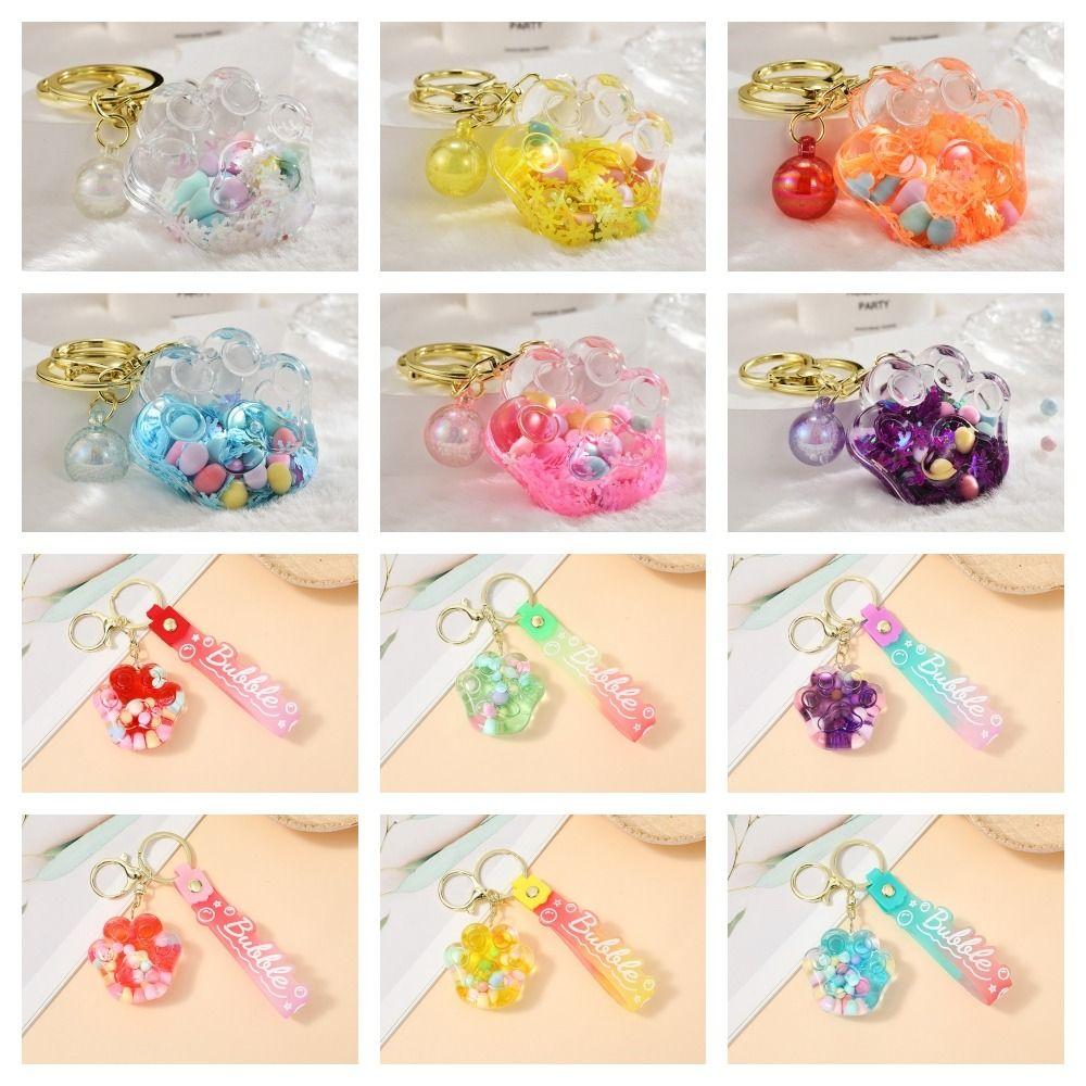 Bubble Beads Cat Claw Quicksand Keychain Cute Kitten Claw Key Ring  Car Key Ring