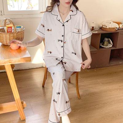 Women's Cute Cartoon Pajama Set - Short Sleeve & Long Pants, Comfortable Summer Home Wear