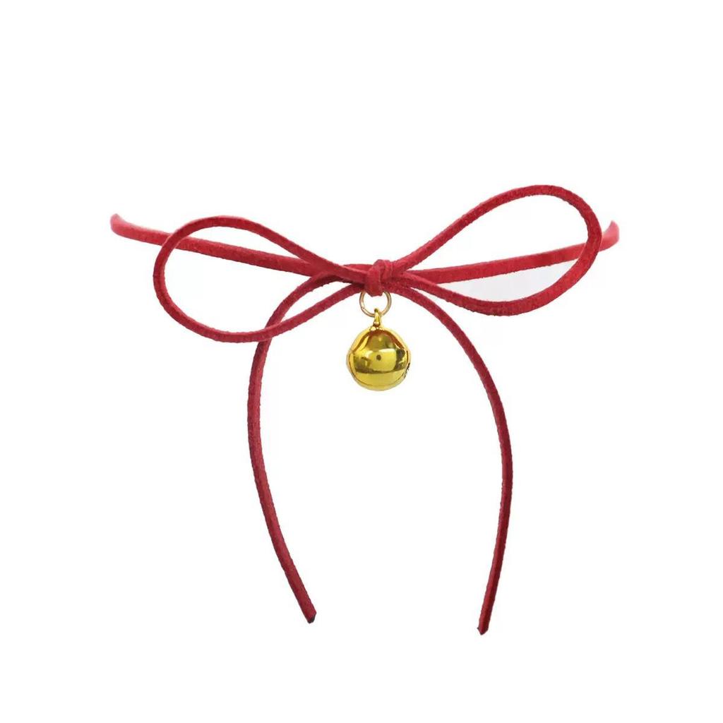 Adorable Christmas Plush Necklace with Red Velvet Bow and Jingle Bell Choker