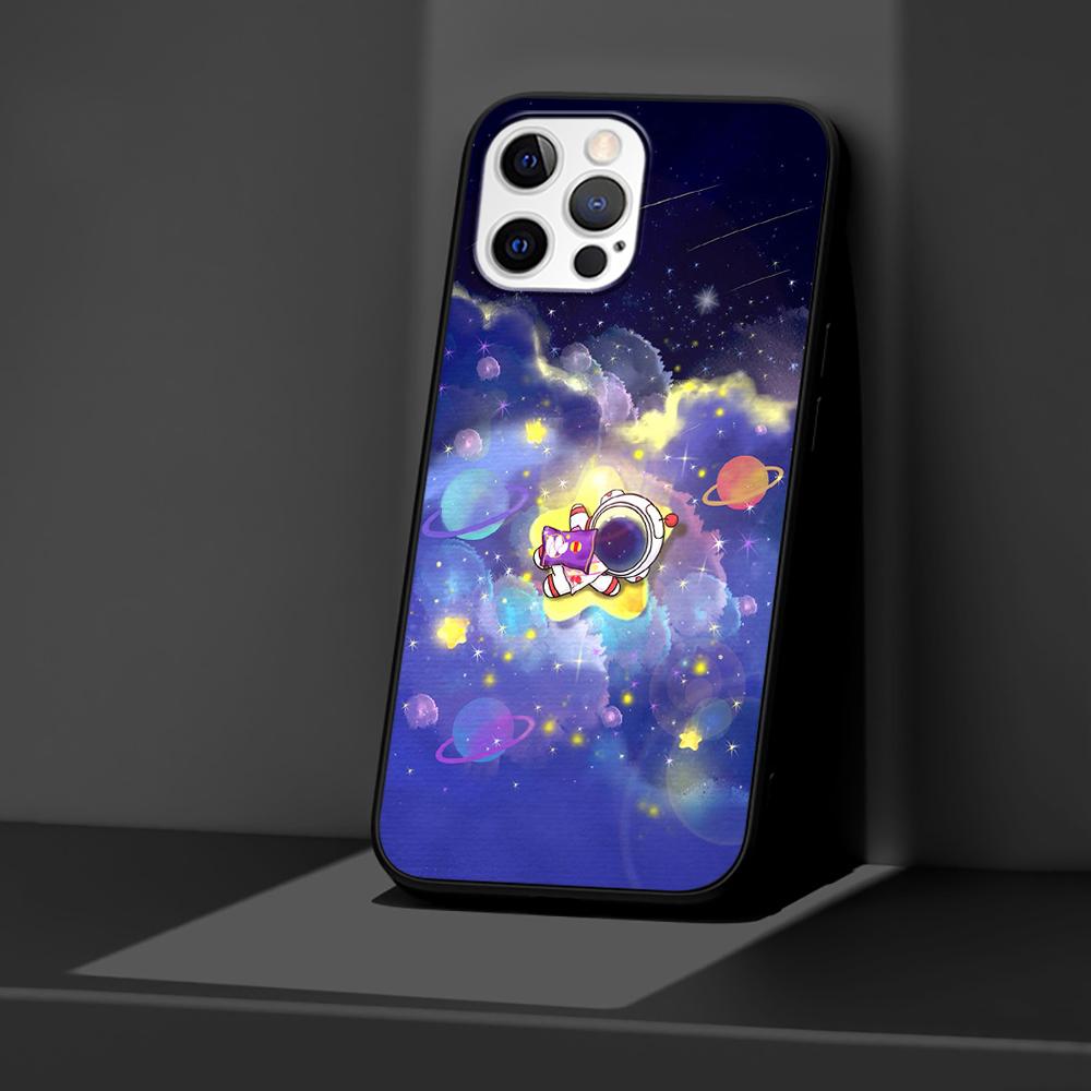Cartoon Cute Astronaut Case for Apple iPhone 14 11 13 12 Pro Max XR 7 8 + SE 2020 XS 6 6s Plus 5 5s Black Silicone Phone Cover