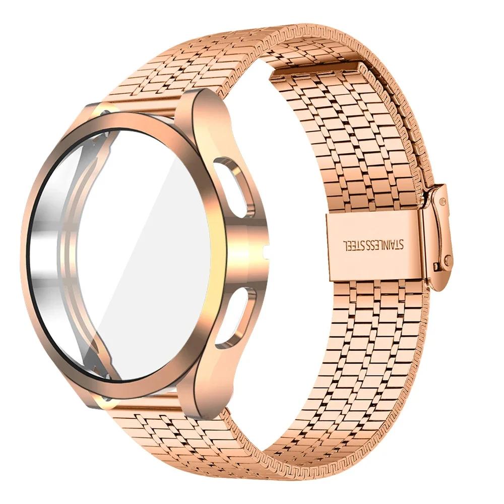 For Samsung Galaxy Watch 7 6 5 4 40mm 44mm 5pro 45mm Band+case TPU Bumper 6classic 47mm 43 Stainless Steel Strap Protector Case