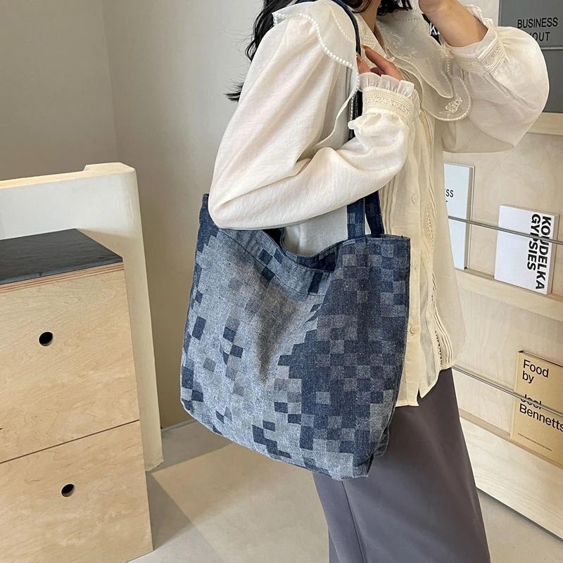 Denim Mosaic Casual Shoulder Bags Large Capacity Versatile Durable Portable Bags for Women Fashion New Style