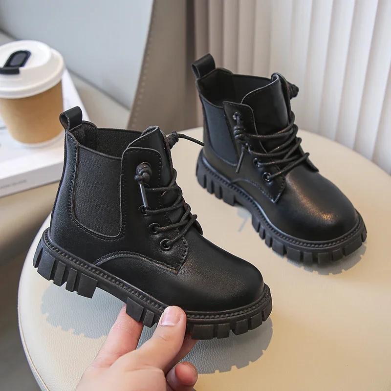 Kids Shoes Boots for Girl Classic Simple School Black Boots Fashion Causal Versatile Children's Ankle Boots Matte PU Non-slip