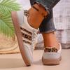 Sneakers Women Casual Shoes Women Low-Top  Golden Leopard Print Lace-Up Ankle Strap Moccasin Style Shoes Minimalist  All Season