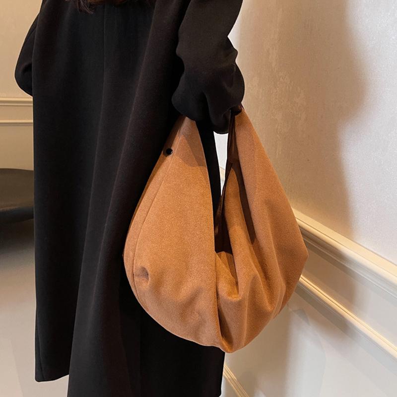 Women Half Moon Bags Large Capacity Hobo Shopper Bag High Quality Soft Faux Suede Bag Fashion Korean Female Underarm Tote Bags