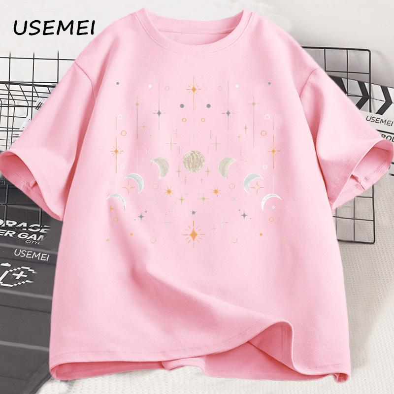 Moon T-Shirts Moon Phase Astrology Astronomy Tee Shirt Men Women Graphic T Shirts Summer Loose Short Sleeve Tops Tees Streetwear