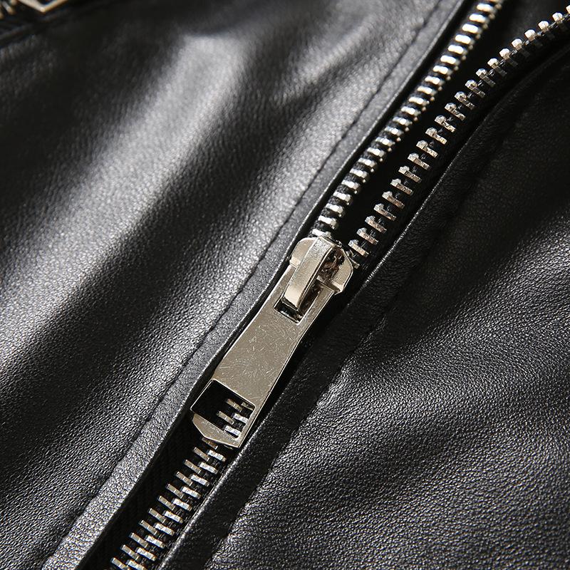 Women's Short Sheepskin Slim Motorcycle Leather Jacket