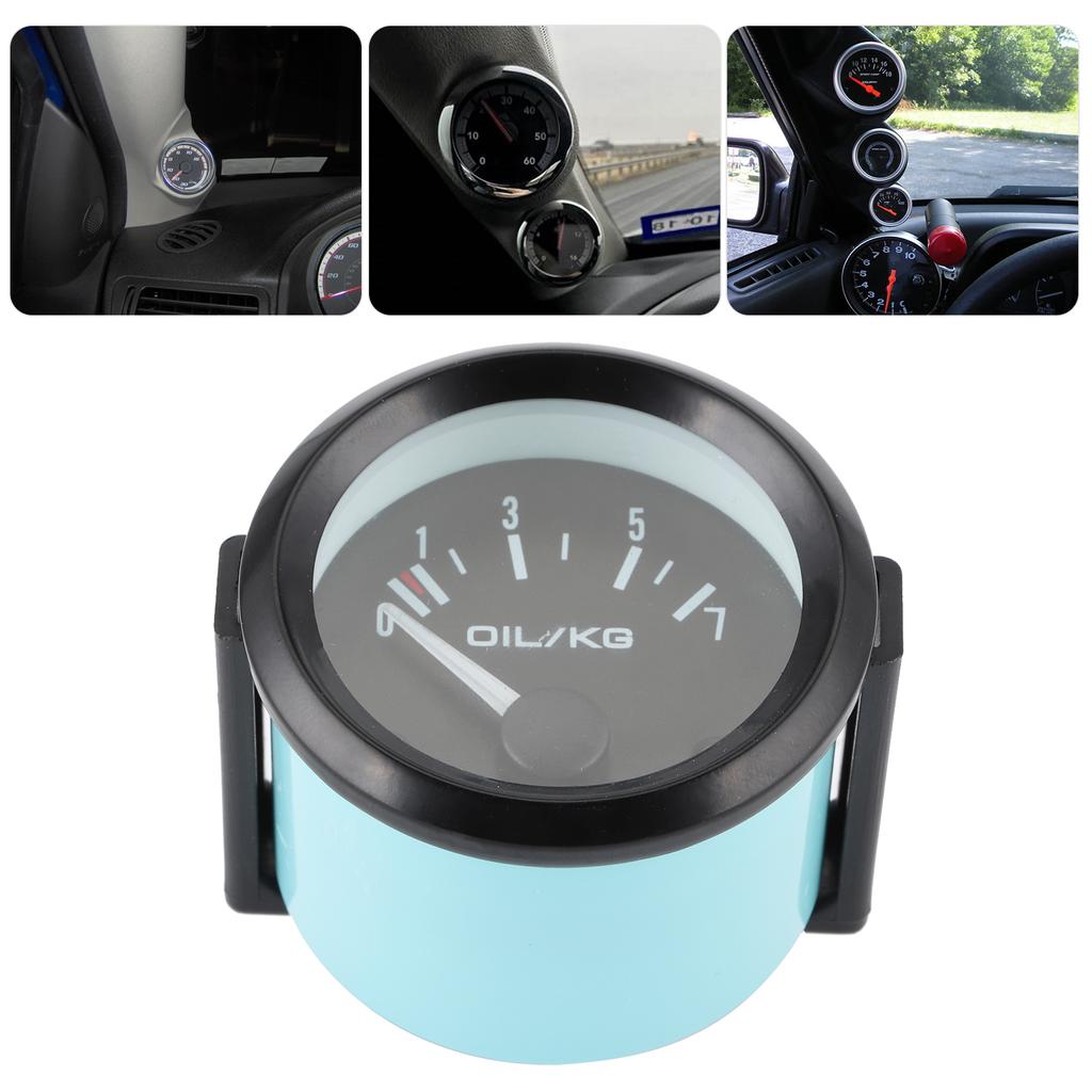 Universal Oil Pressure Gauge 12V 07kg cm 52mm Dia Car Instrument W Sensor White LED Light