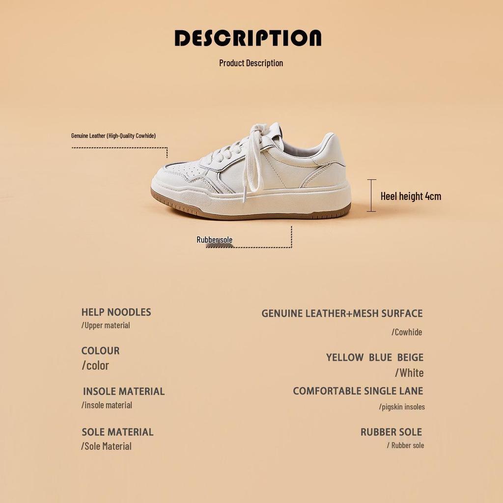 2025 Autumn Women's White Cowhide Leather Platform Sneakers - Height-Boosting German-Style Casual Shoes