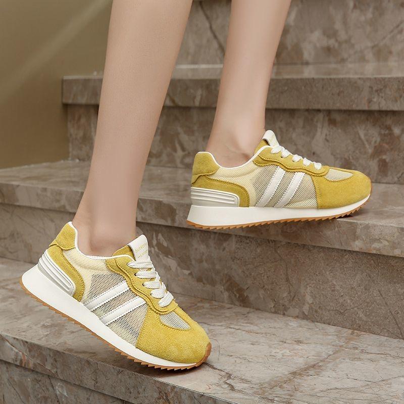 New Women'S Mixed Color Breathable Mesh Sports Shoes Thick Soled Non Slip Casual Shoes Comfortable Lace Up Sports Shoes