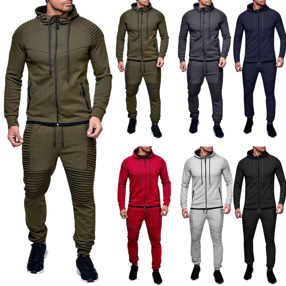Herren Outdoor Sport Zweiteiliges Kapuzen-Sweatshirt + Einfarbige Hose Zweiteiliges Set