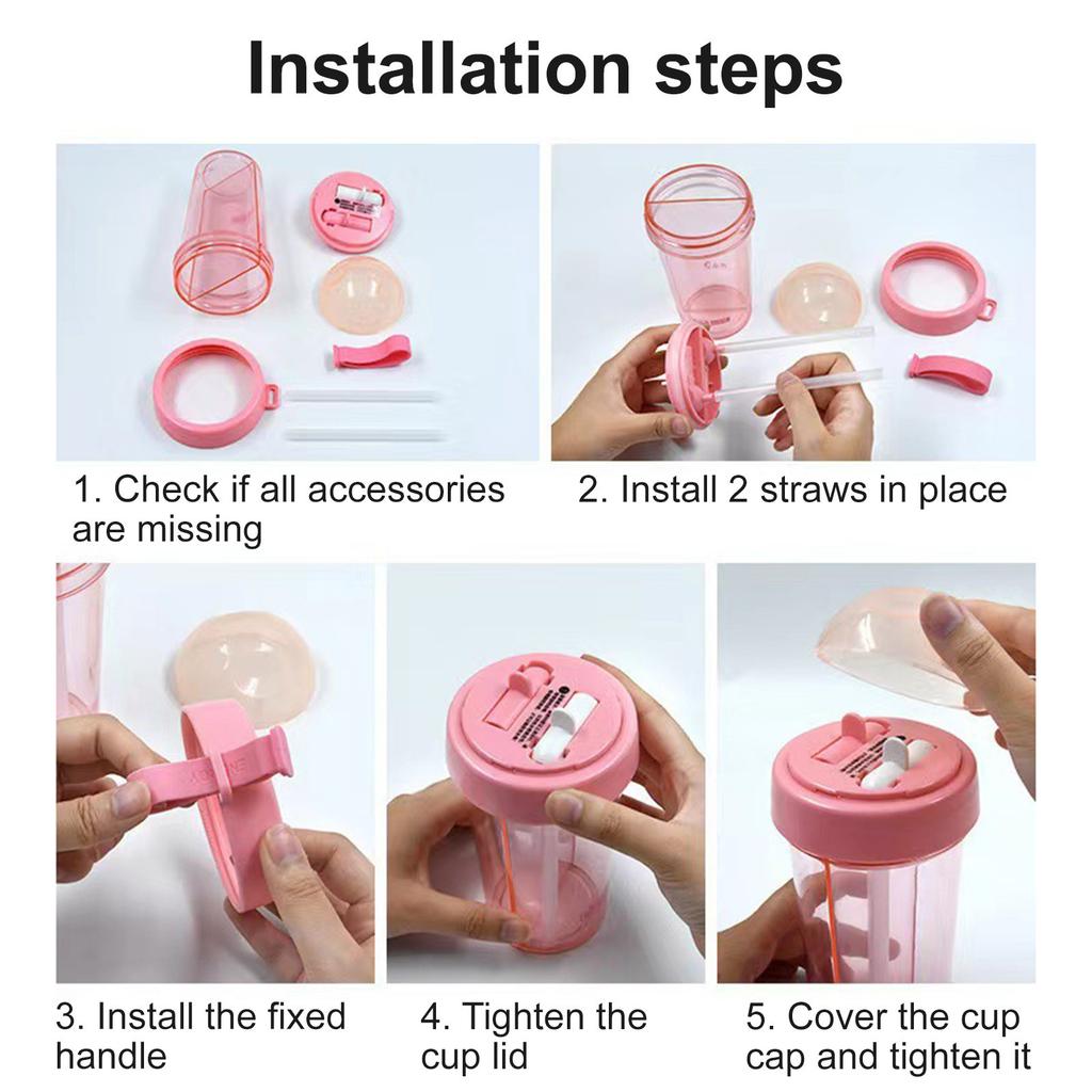 Creative Water Cup,One Cup Of Two Different Drinks Two Straws Couple Outdoor Drinking Cup For Camping Hiking Backpacking Travel